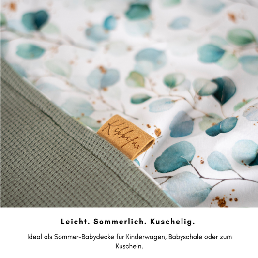Babydecke Waffeljersey & Jersey - Eukalyptus 100×70 cm – Sommerdecke für Kinderwagen, Babyschale & Zuhause