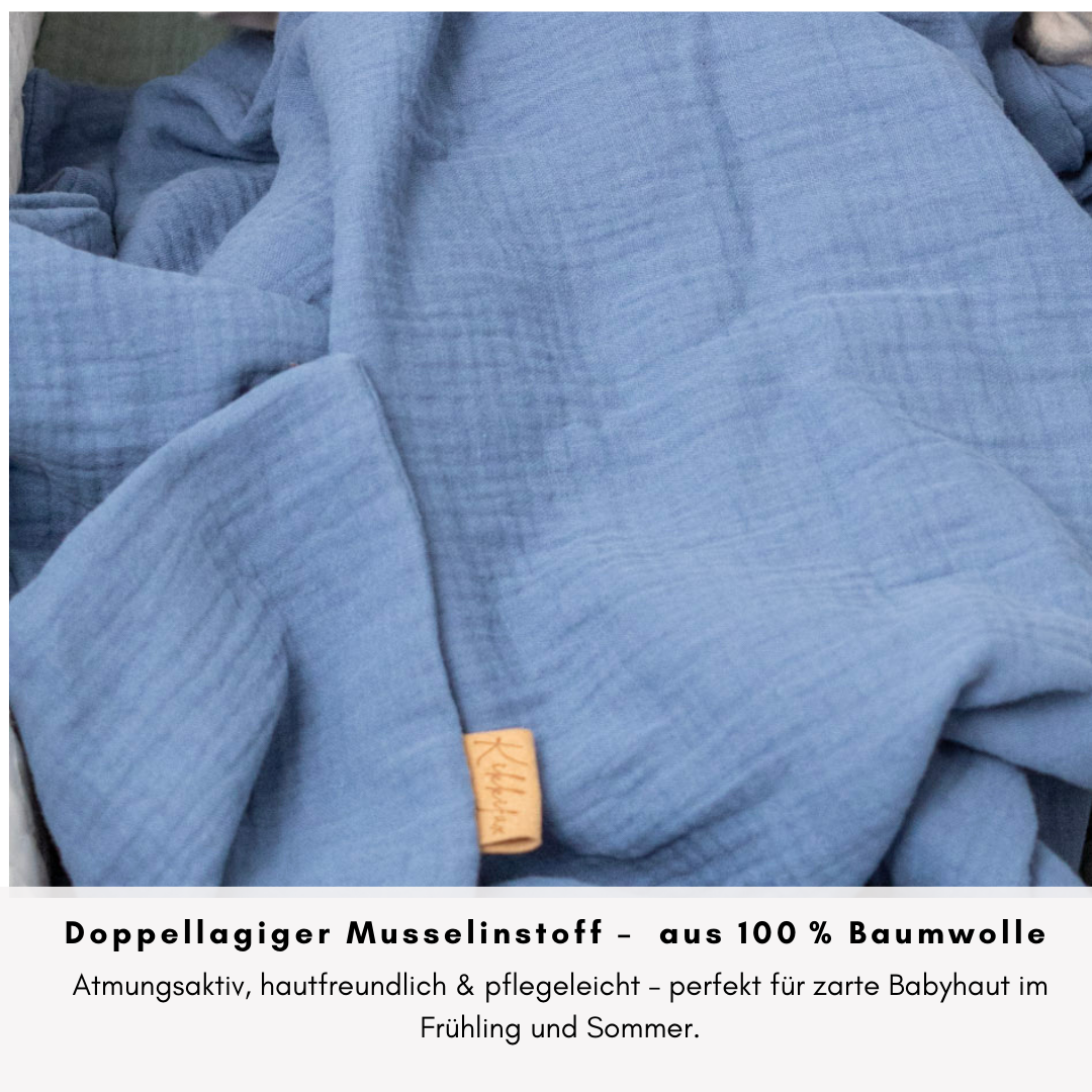 Musselin Babydecke - Himmelblau 100×70 cm – Leicht, weich & perfekt für Frühling und Sommer