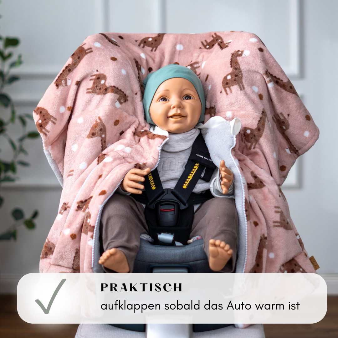 Kindersitzponcho "flauschige Giraffe rosé"