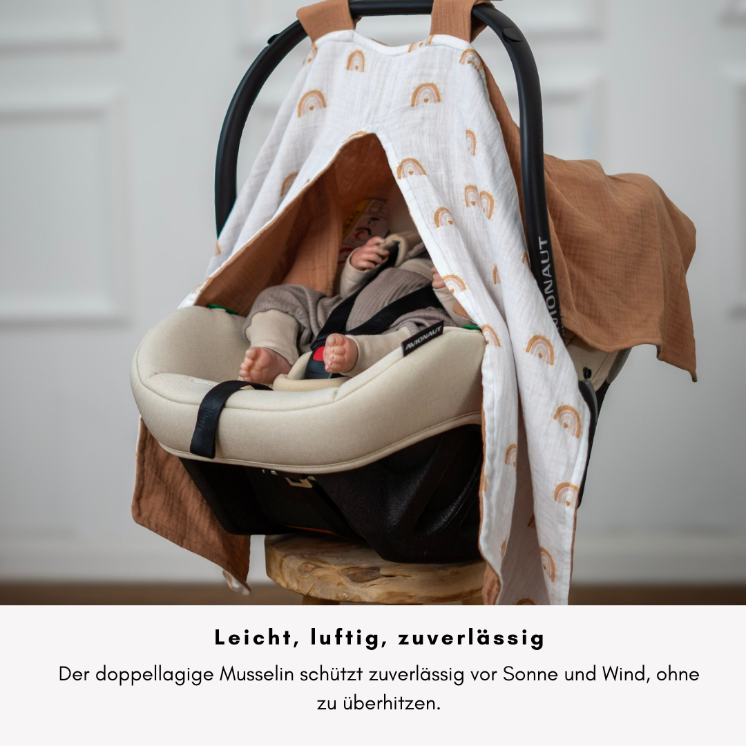 Musselin-Sonnenschutz für Babyschale – Leicht, Atmungsaktiv & Mit Sichtfenster