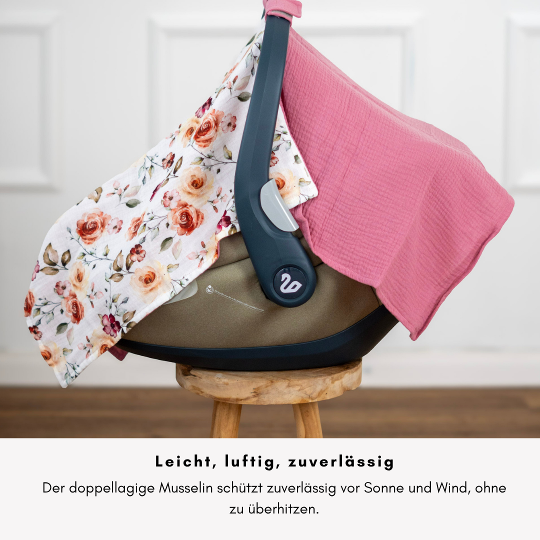 Sun-Cover für Babyschale - Rosa mit Camilla – Leicht, Atmungsaktiv & Mit Sichtfenster