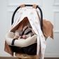 Sun-Cover für Babyschale - Beige mit Regenbogen – Leicht, Atmungsaktiv & Mit Sichtfenster