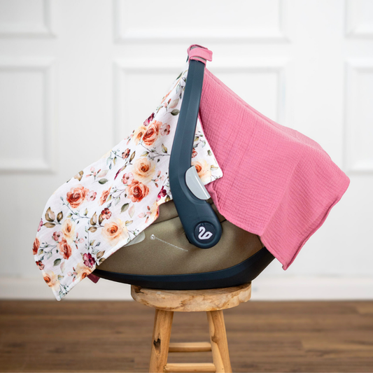 Sun-Cover für Babyschale - Rosa mit Camilla – Leicht, Atmungsaktiv & Mit Sichtfenster