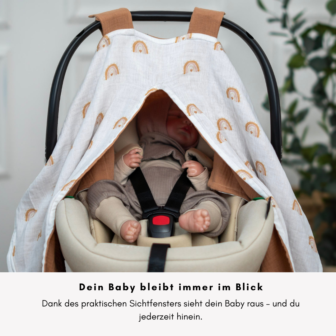 Musselin-Sonnenschutz für Babyschale – Leicht, Atmungsaktiv & Mit Sichtfenster