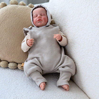 Kikkifax Baumwoll-Strampler – weich, atmungsaktiv & sanft zur Babyhaut - Grau / Beige