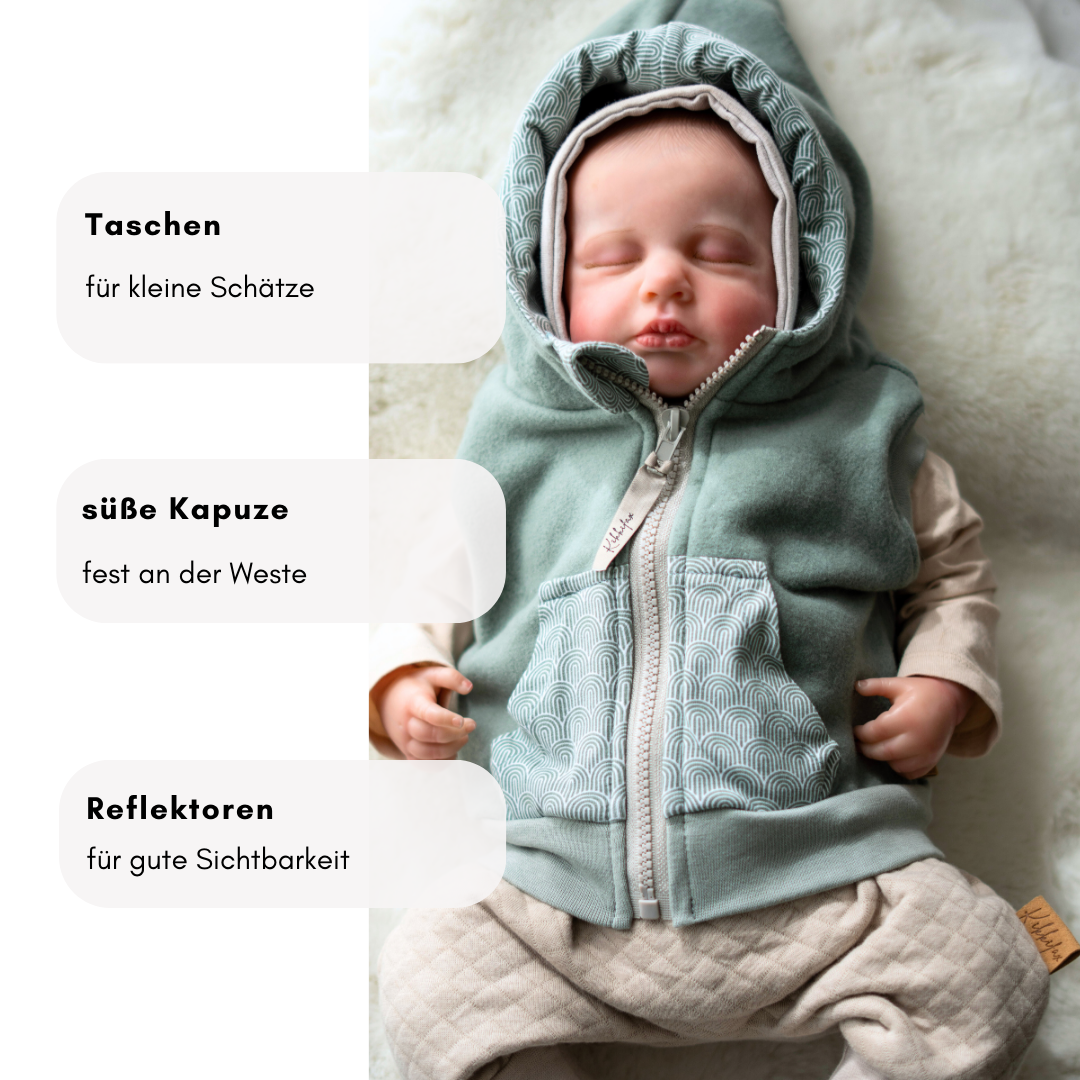 Kinderweste aus Baumwollfleece mint – bequem, atmungsaktiv und liebevoll verarbeitet