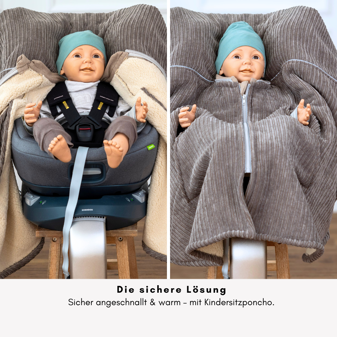 XL Kindersitzponcho Kuschel- Kord Brownie