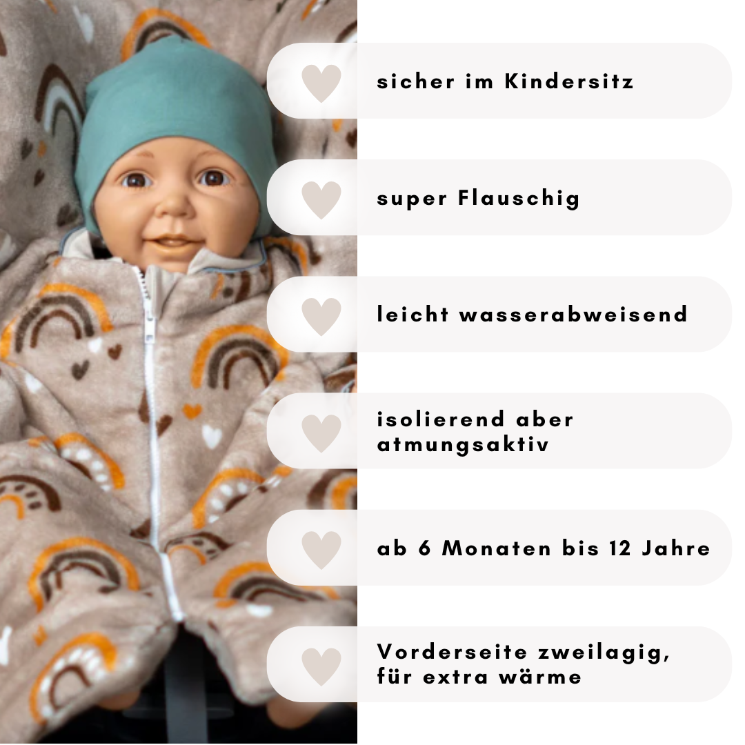 Kindersitzponcho "flauschiger Regenbogen"