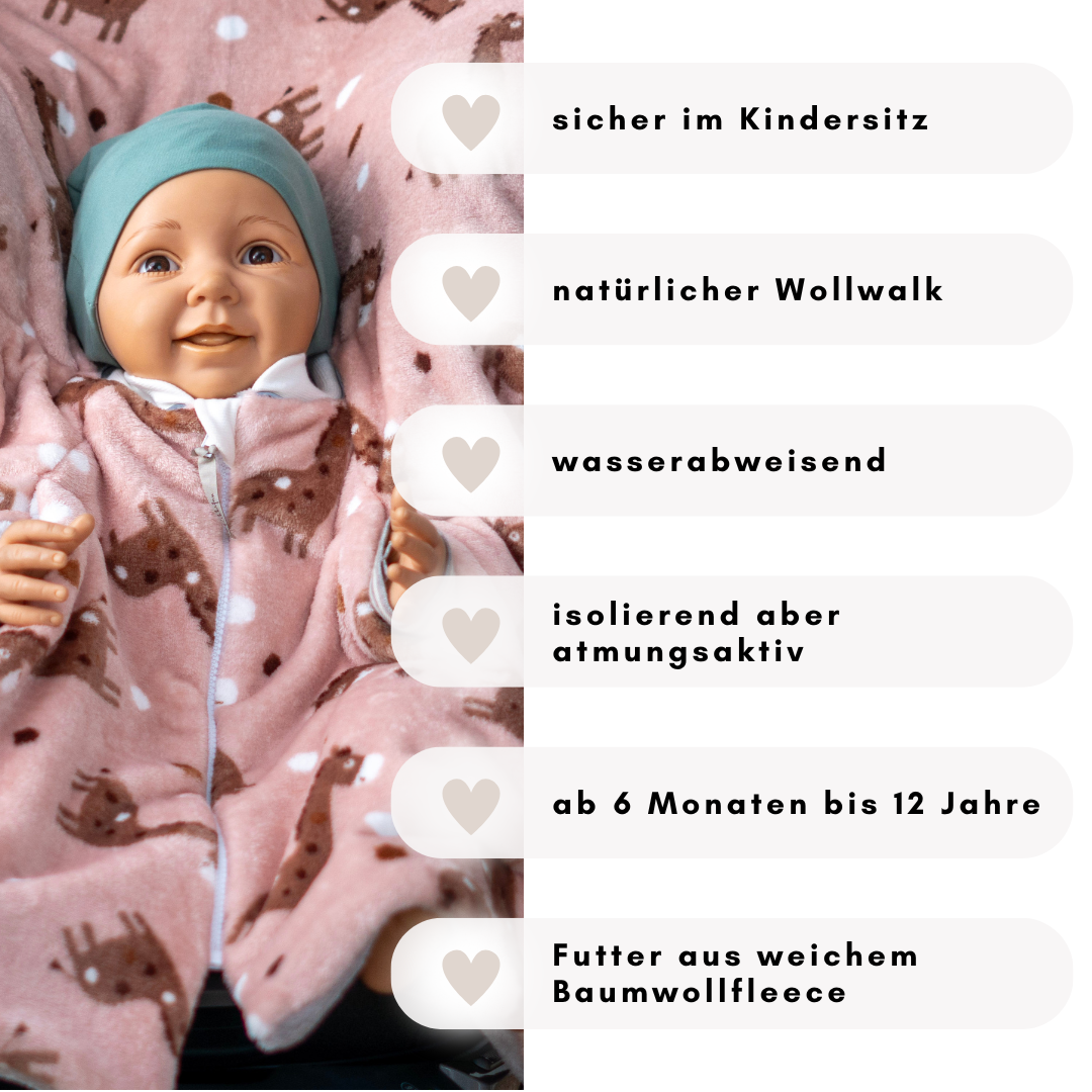 Kindersitzponcho "flauschige Giraffe rosé"