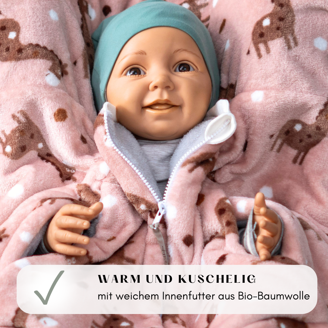 Kindersitzponcho "flauschige Giraffe rosé"