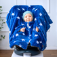 Kind im Kindersitz-Poncho aus Fleece – sicher & warm unterwegs - blau mit Sternen