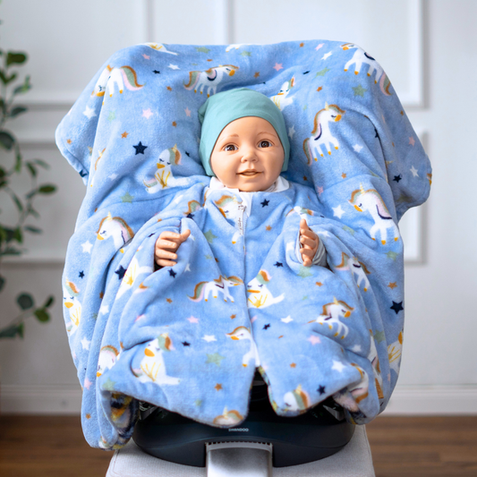 Kindersitzponcho "flauschiges Einhorn blau "