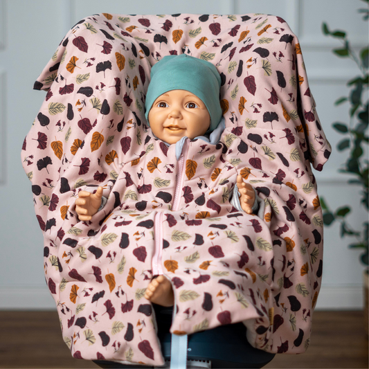 Kindersitzponcho Happy "Blätter Rosa"