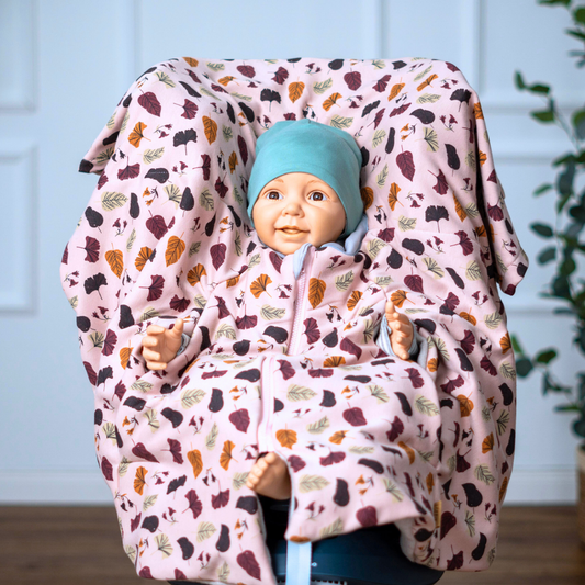 Kindersitzponcho Happy "Blätter Rosa"