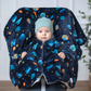 Kindersitzponcho aus Fleece - Space - warm und mitwachsend ab 6 Monaten bis 12 Jahren