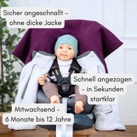 Kindersitzponcho Wollwalk "Aubergine"