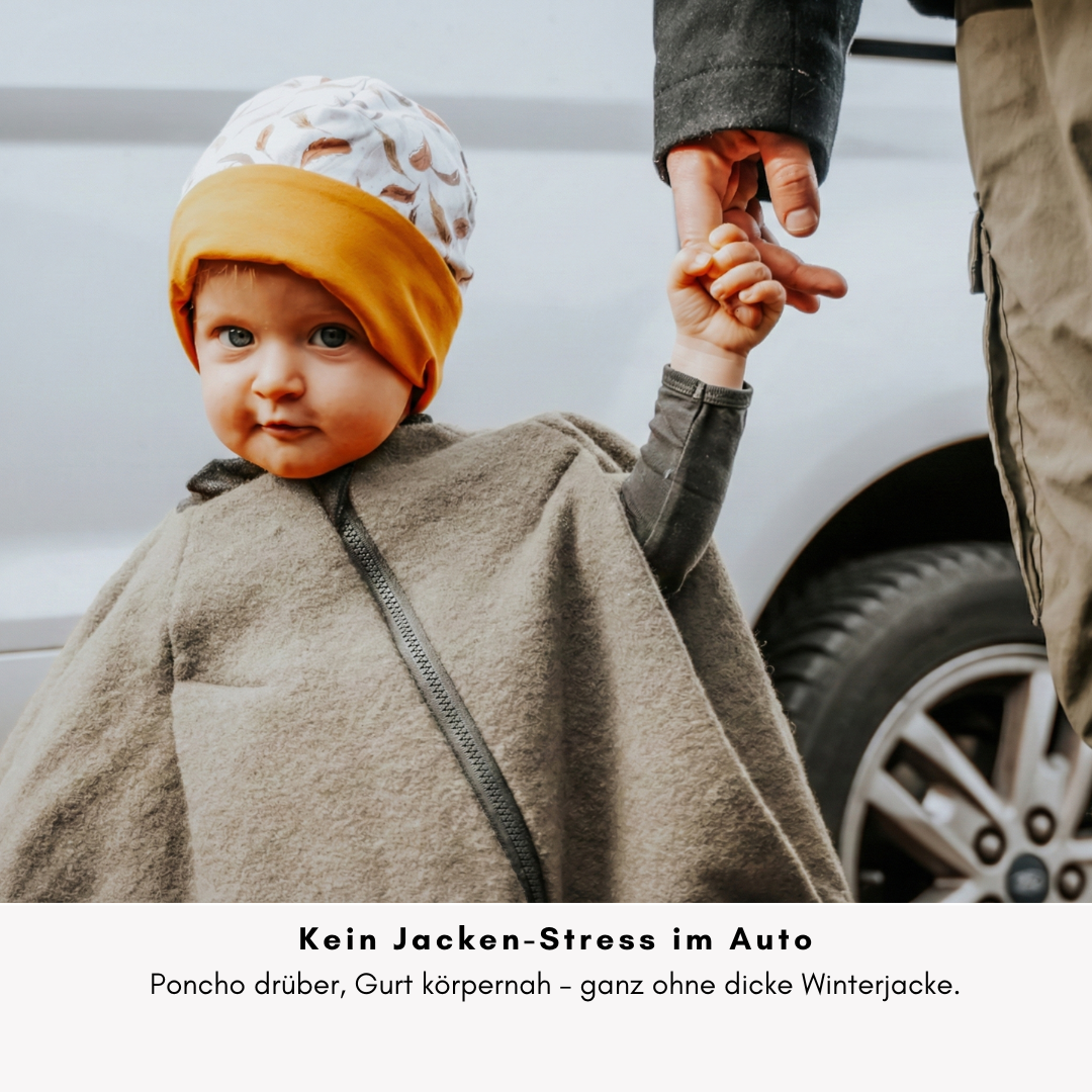 Kindersitzponcho für Babys & Kleinkinder – warm zur Autofahrt ohne dicke Winterjacke im Kindersitz