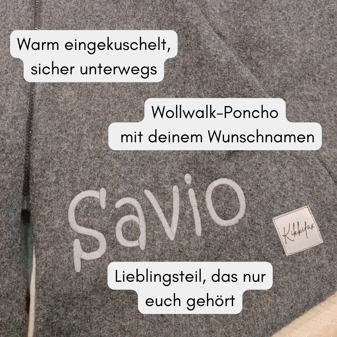 personalisierter Kindersitzponcho aus Wollwalk