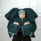 Kindersitzponcho aus Wollwalk in dunkel grün - warm und mitwachsend ab 6 Monaten bis 12 Jahren