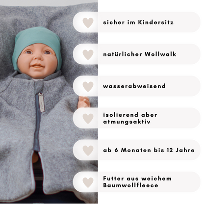 Kindersitzponcho Wollwalk "Pure Grey"