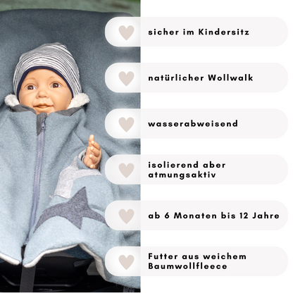 Kindersitzponcho Wollwalk "Dusty Mint"