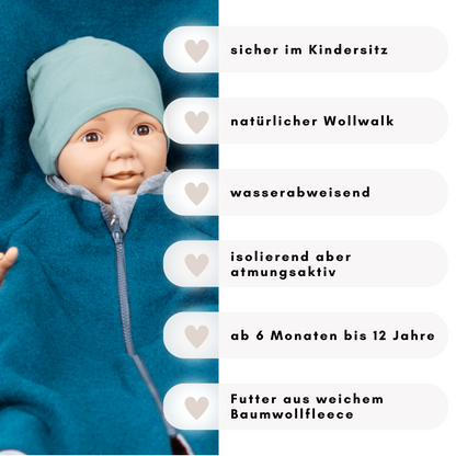 Kindersitzponcho Wollwalk "turquoise"