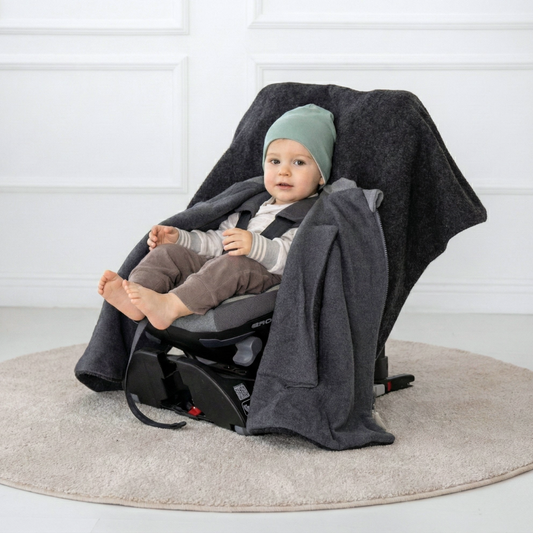 Kind im Kindersitzponcho Wollwalk – sicherer anschnallen ohne dicke Jacke - Anthrazit