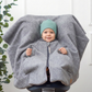 Kindersitzponcho aus Wollwalk in grau - warm und mitwachsend ab 6 Monaten bis 12 Jahren