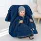 Kindersitzponcho aus Wollwalk in petrol - warm und mitwachsend ab 6 Monaten bis 12 Jahren