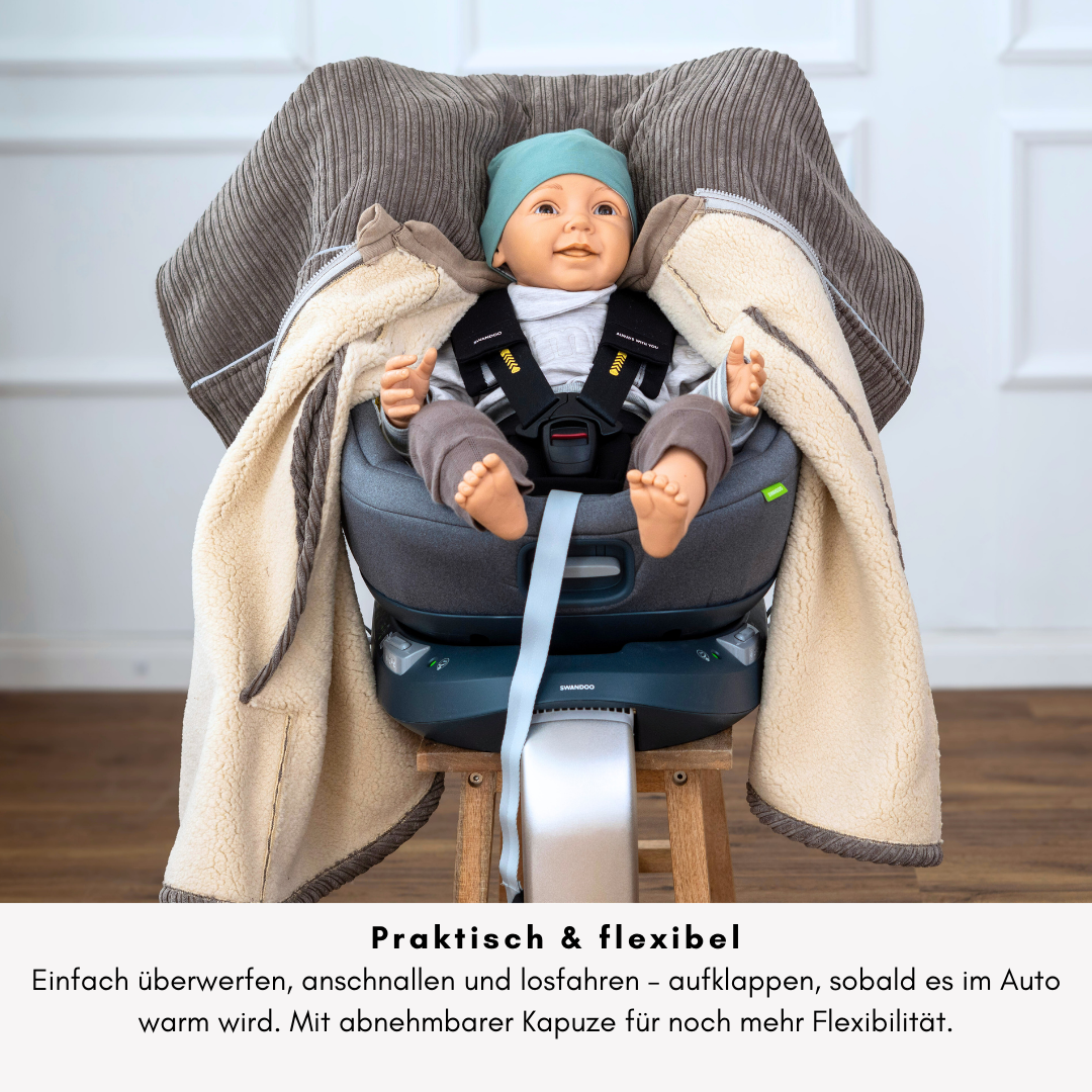 XL Kindersitzponcho Kuschel- Kord Brownie