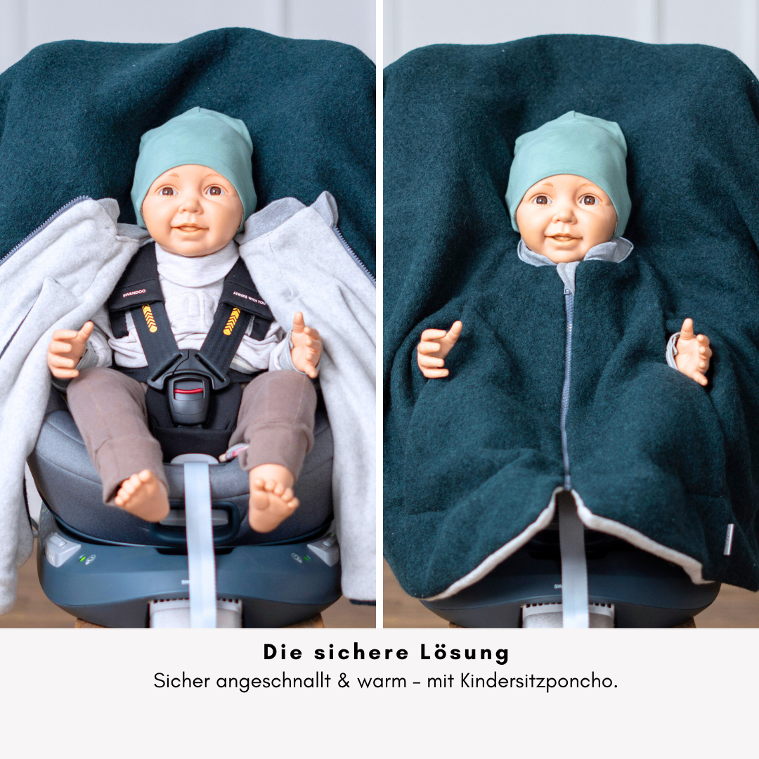 Offen & geschlossen: Kindersitzponcho – sicher anschnallen & warm bleiben