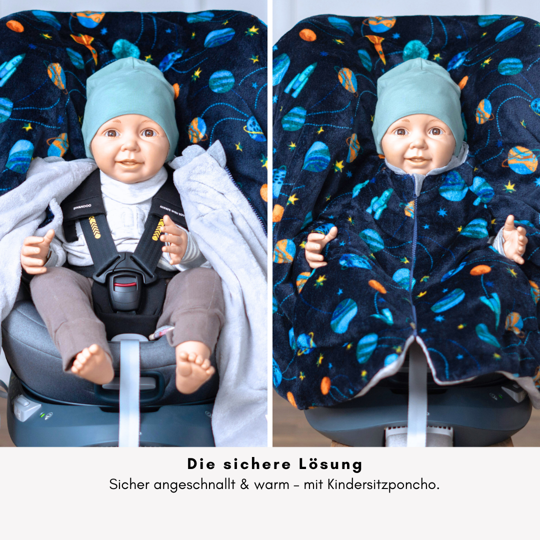 Die sichere Lösung – Poncho für Kindersitz: schnell angepasst & wärmend