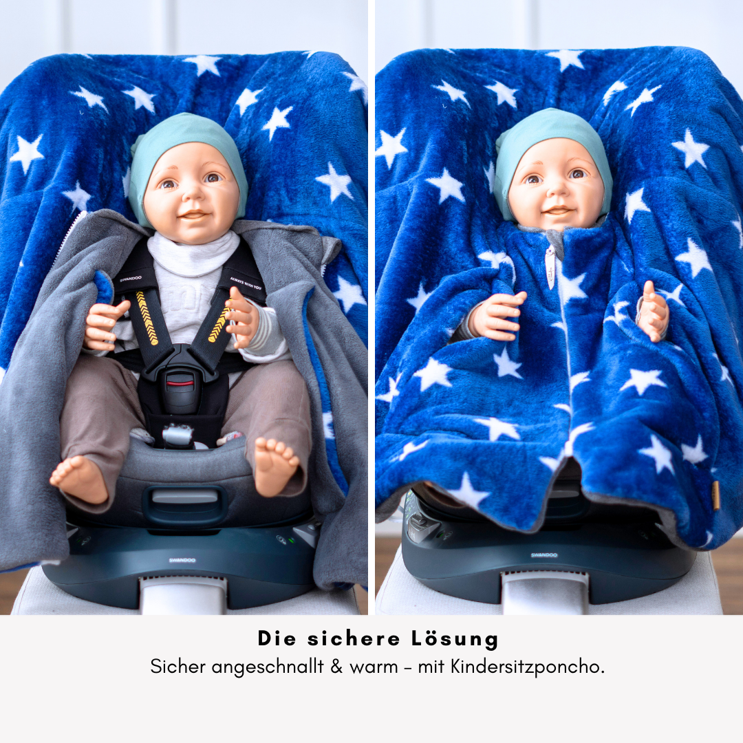Kindersitzponcho "flauschige Sterne - blue "