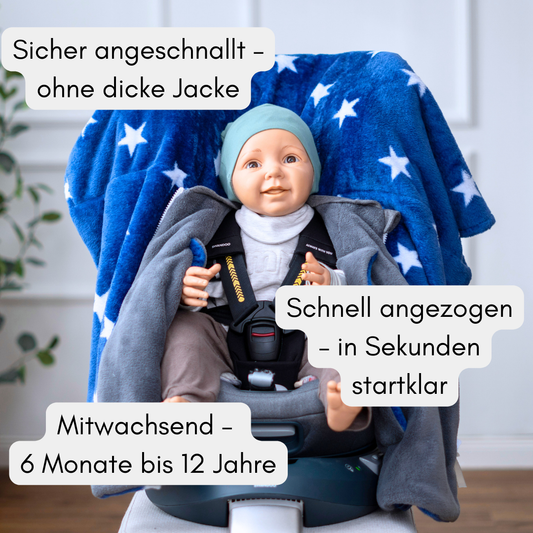 Kindersitzponcho "flauschige Sterne - blue "