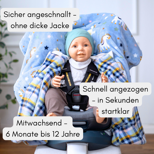 Kindersitzponcho "flauschiges Einhorn blau "