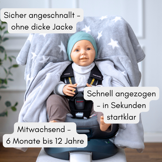 Kindersitzponcho "flauschige Sterne - grau "