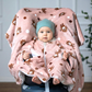 Kindersitzponcho aus Fleece - flauschiger Löwe rosé - warm und mitwachsend ab 6 Monaten bis 12 Jahren