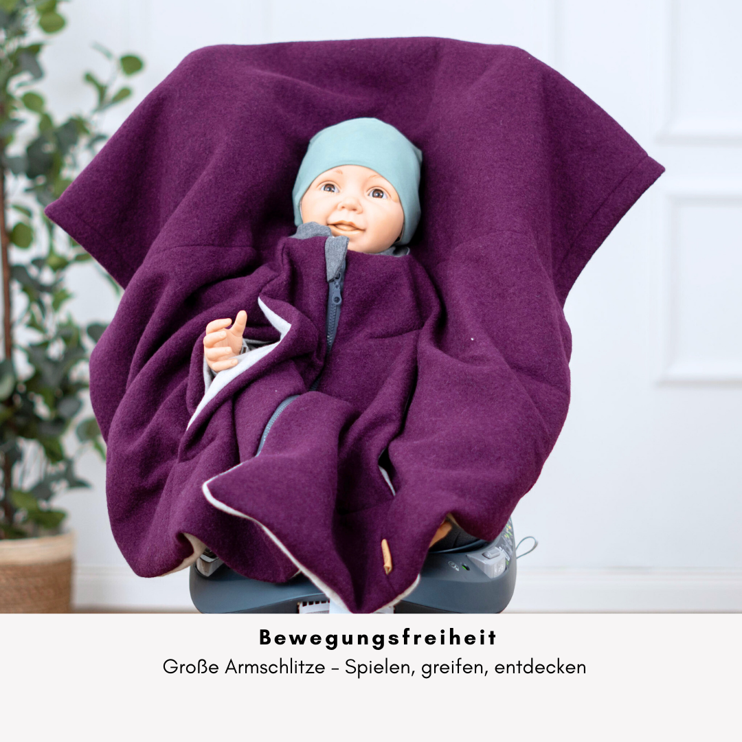 Kindersitzponcho Wollwalk "Aubergine"