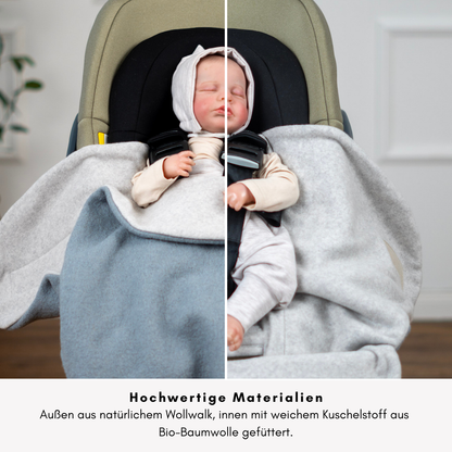 Einschlagdecke Babyschale Winter – mit Baby in Babyschale im Alltag