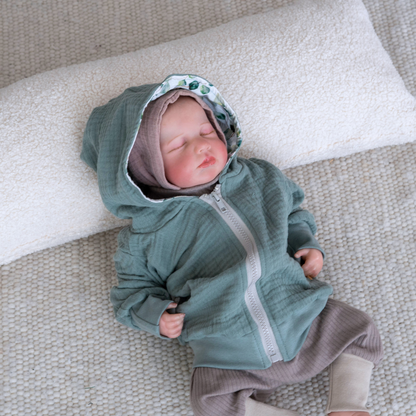 Kikkifax Musselin-Jacke mit gemusterter Kapuze – Leicht, weich & perfekt für Frühling und Sommer