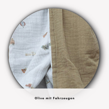 Musselin-Set für sonnige Abenteuer – Decke & Sonnenschutz im passenden Design