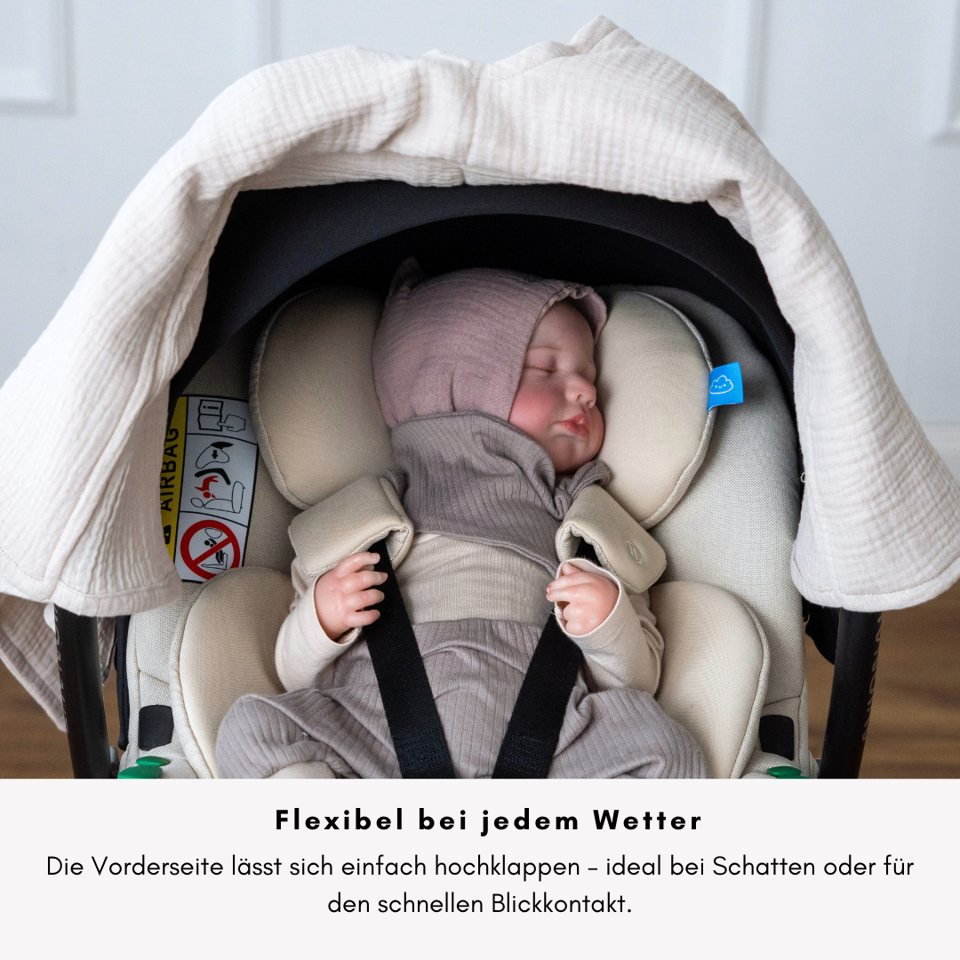 Musselin-Sonnenschutz für Babyschale – Leicht, Atmungsaktiv & Mit Sichtfenster - beige -