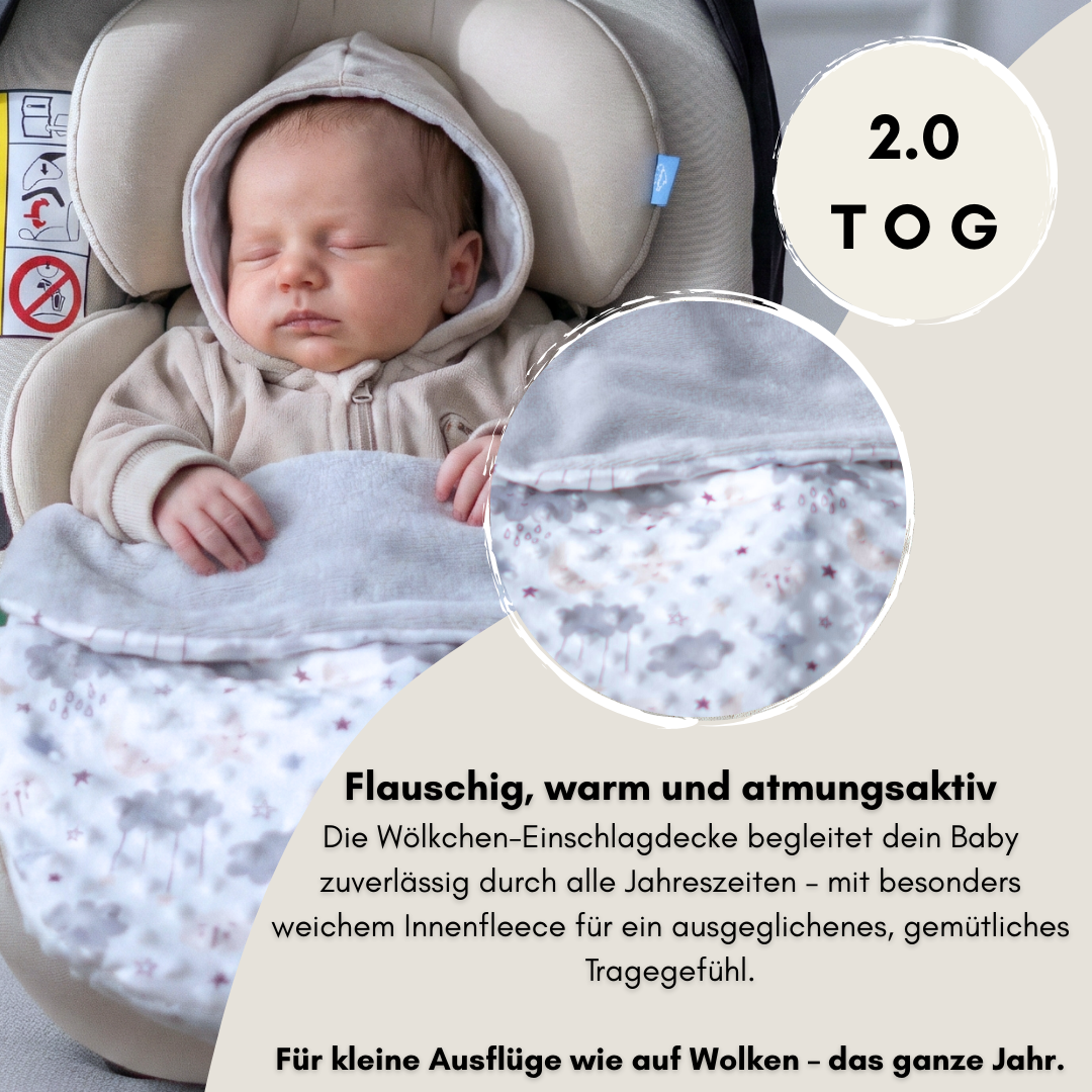 Einschlagdecke für das ganze Jahr - Wölkchen grau (mit Bambusfleece)