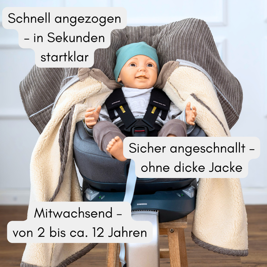 XL Kindersitzponcho Kuschel- Kord Brownie