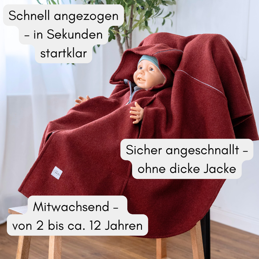 Wollwalk-Poncho für Kinder ab 2 Jahren – sicher und komfortabel im Auto