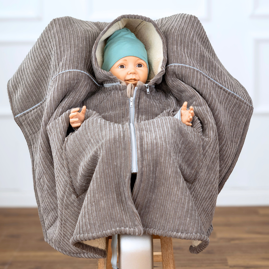 XL Kindersitzponcho Kuschel- Kord Brownie