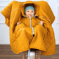 XL Kindersitzponcho aus Jackenstoff – mitwachsend für größere Kinder im Auto-Kindersitz in Senfgelb