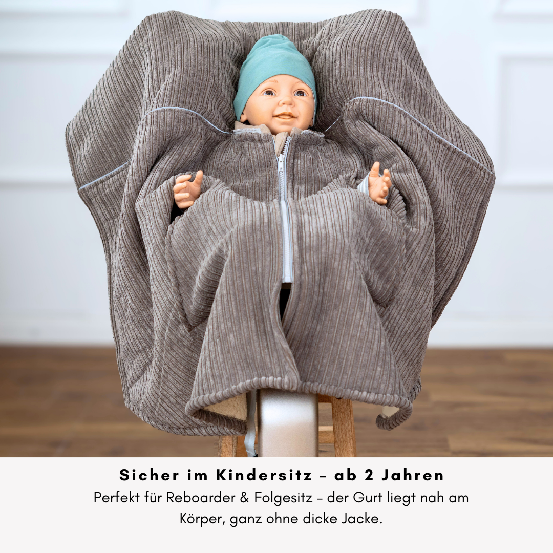 XL Kindersitzponcho Kuschel- Kord Brownie