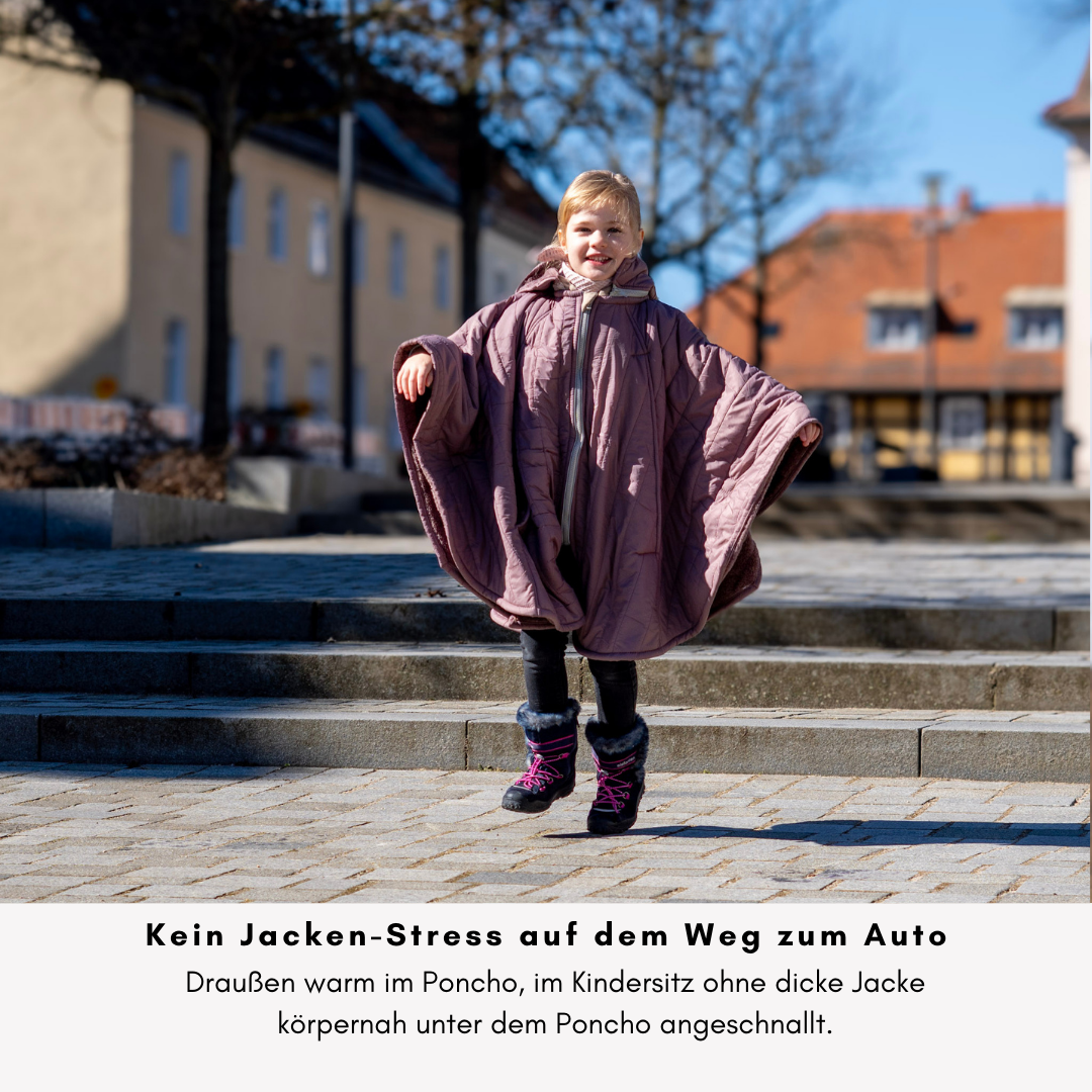 XL Kindersitzponcho für größere Kinder – warm zur Autofahrt ohne dicke Winterjacke