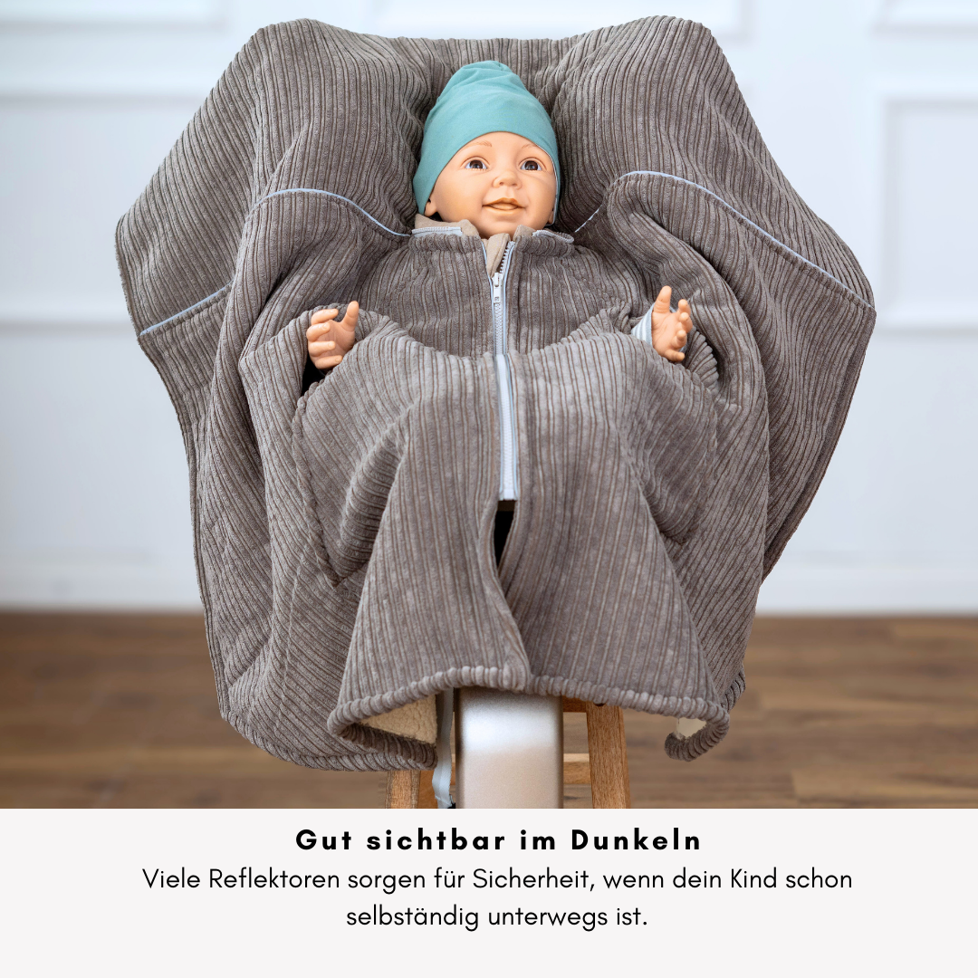 XL Kindersitzponcho Kuschel- Kord Brownie